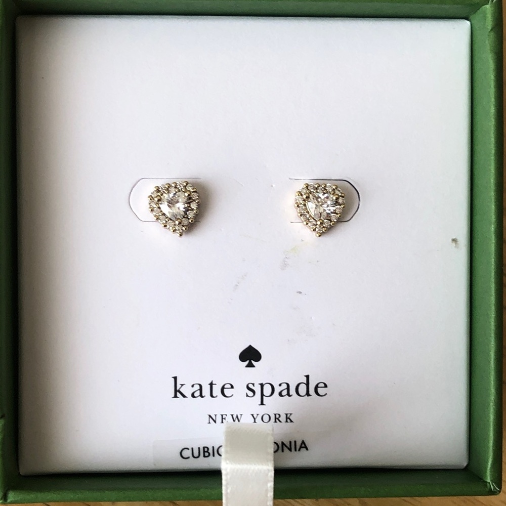 Kate Spade Gold Tone Always Sparkle Cubic Zirconia Halo Heart Stud Earrings NIB - Picture 6 of 14